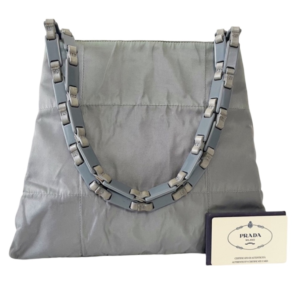 Prada gray Tessuto nylon plexiglass and leather vintage shoulder bag